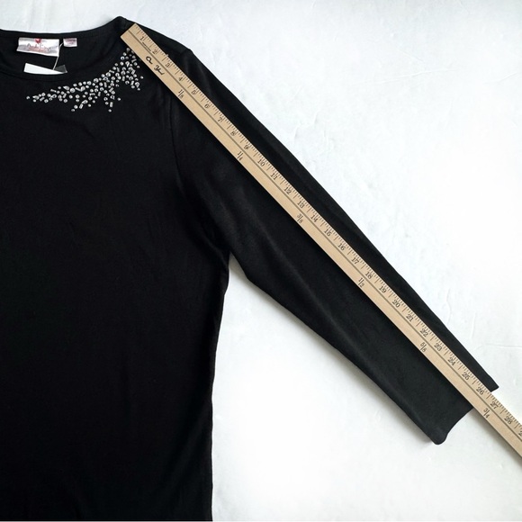 Quacker Factory Embellished Tshirt Womens Large Black Jewels Rhinestones NEW - Picture 10 of 12